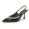 Zapatos de tacón alto negros de punta fina, versión de piel de oveja, modelo nuevo 2026, diseño único con tacones de aguja de pedrería, cómodos para mujer