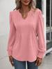 Moda Feminina Comércio Exterior Amazon Cor Sólida Jaqueta Casual Manga Bufante Camiseta Manga Longa Decote V Cabelo Feminino