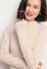 Suéter 100% lã pura feminino gola felpuda outono e inverno lã interna cashmere suéter estiloso gola alta top malha base camisa