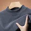 Outono/Inverno 2026 Novo Camiseta Masculina para Meia-Idade e Jovens, Gola Redonda Meia-Alta, Veludo Alemão, Fleece Dupla Face, Quente, Manga Longa, Camada Base