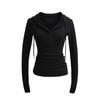 Camiseta de Manga Comprida com Capuz Feminina 2024 Início do Outono Nova Slim-fit Emagrecedora Curta Estilosa Top Camiseta Básica Suéter da Moda