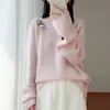 Suéter de Punto de Lana Pura con Cuello Redondo y Borde Enrollado, Manga Larga, Bordado, Holgado, Suéter de Lana, Top - Otoño/Invierno 2026