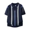 Camiseta de verano a rayas con bloques de color, cuello camisero, manga corta, para hombre, marca de moda, personalizada, a la moda, casual, tejida, 2026