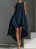 2026 Nueva Moda Femenina Transfronteriza Vestido sin Mangas Asimétrico de Algodón y Lino con Parte Delantera Corta y Trasera Larga