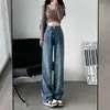 Jeans Negros de Pierna Ancha para Mujer, Tendencia Otoño e Invierno Versátiles Nuevos de Cintura Alta Adelgazantes Pantalones Rectos Estrechos