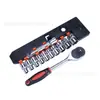 1/4 Rack de Plástico de Linha Única Pequena Combinação Conjunto de Ferramentas para Reparo Automotivo 12 Peças Catraca Chave de Boca Rápida Jogo de Soquetes Atacado