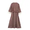 Vestido Midi Listrado Elegante da Moda Europeia e Americana Z Cross-Border para Mulheres 2026 Atacado com Cinto 5029215