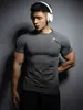 Gymshark Fitness Manga Corta para Hombre Mallas Deportivas Musculares Camiseta Elástica Estampado de Tiburón Secado Rápido Top Moderno