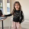 [Item de Liquidação] Camiseta Top Estilo Primavera para Meninas com Gola Redonda e Estampa de Letras Estilo Coreano Doce Camisa Básica com Renda