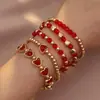 Pulseira Bohemia Étnica de Vidro com Contas em Formato de Coração, Conjunto de Cinco Peças, Joia de Mão para Mulheres para o Dia dos Namorados