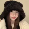 Chapéu de Pelúcia para Mulheres, Chapéu de Urso Fofo, Novo Estilo de Inverno, Aba Larga, Proteção para Orelhas, Aquecimento ao Ar Livre, Pelo Sintético de Coelho para Proteger do Frio