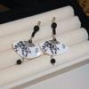 Nuevos Pendientes de Abanico con Pintura de Tinta Acrílica Estilo Chino Goteo de Aceite, Estilo Nacional Personalizado, Pendientes Elegantes de Hanfu de Gama Alta para Mujer