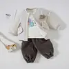 Conjunto de Tres Piezas Separadas de Terciopelo Acanalado de Bolsillo Pequeño de Algodón Delgado para Recién Nacidos de 3 a 12 Meses Conjunto de Ropa Cálida de Otoño para Recién Nacidos