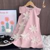 Vestido de Verano para Niñas, Venta Caliente Transfronteriza sin Mangas de Alta Gama para Niños Mayores con Vestido de Princesa Floral 3D