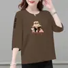 Comercio exterior transfronterizo ropa de maternidad, camiseta de manga tres cuartos para mujeres de mediana edad y mayores, holgada, casual, versátil, top camiseta básica