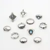Anillo de mariposa negro esmaltado con forma de corazón oscuro para Halloween, juego de nueve anillos estilo punk de araña