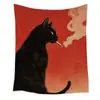 Tapeçaria Gato Preto Fumando, fundo de gato caprichoso estilo japonês, 127*152cm, para decoração de quarto de dormitório