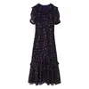 Estilo europeo y americano AliExpress superventas moda moderno versátil botón con cuello de volantes vestido de gasa con abertura