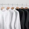 ¡Un imprescindible para principios de otoño, tan cómodo de llevar! Camiseta de algodón puro de peso pesado de 220 g, color blanco, cuello medio alto, manga larga, un top moderno y versátil