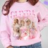 Suéter feminino com gola redonda personalizado e estampado de manga comprida, estilo europeu e americano, moda europeia e americana