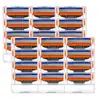 Aparelho de barbear manual masculino em estoque com lâminas de três camadas, cabeça de lâmina de aço inoxidável multicamada, modelo bicolor laranja e azul
