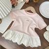 Camiseta de Verão de Manga Curta para Meninas Moda Bebê Infantil Elegante Tendência Marca Estilo Coreano Renda Aplique de Letras Top
