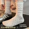 Calcetines blancos holgados para mujer, estilo primavera y otoño, calcetines de algodón puro hasta la mitad de la pantorrilla, estilo coreano ins, encaje, lunares, puntos lisos, calcetines largos holgados