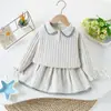 Conjunto de suéter infantil, nova coleção outono/inverno, cor sólida, com gola, estilo preppy, vestido de tricô, estilo coreano, moderno e versátil, vestido de princesa