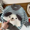 Suéter Infantil Outono e Inverno Novo Camiseta Básica Cartoon Infantil Top Quente para Bebê Suéter de Tricô Listrado Espesso para Bebê