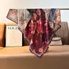 2025 Nuevo Pañuelo Cuadrado de 90 cm Doble Cara Color Tacto de Terciopelo Jardín de Monet Literario Versátil Elegante Pañuelo Chal Bufanda Cuadrada