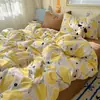 Set de Ropa de Cama para Bebé de Grado A Algodón Puro Cuatro Piezas Estilo Fresco Ins Algodón Lavado Dibujos Animados Lindos Estilo Crema Sábana Funda de Edredón