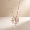 Collar para Mujer, Transfronterizo, Dos Formas de Usar, Flor de Cuatro Hojas Corazón, Corazón que se Abre y Cierra, Plegado de Amor, Lujo Ligero, Cadena de Clavícula de Gama Alta