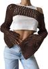 Suéter de Ganchillo Nuevo de Otoño 2022 para Mujer Europeo y Americano Blusa Sexy a Cuadros de Manga de Cuerno Súper Corta Casual para Mujer Tendencia