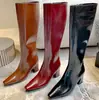Botas de mujer de alta calidad tacones altos botas altas piel de vaca encerada puntera cuadrada tacón grueso de 7.5cm elegantes sexys botas altas de montar