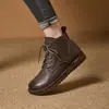 Botas femininas de couro bovino fosco cor escovada vintage outono novo cadarço zíper lateral sapatos femininos estilo floresta artística botas de tornozelo de couro genuíno