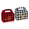 Dd071 Amazon Transfronterizo Copo de Nieve Navideño Reno Navideño Raya Cuadros Rojos y Blancos Bolsa de Regalo de Cartón Blanco
