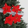 Flores artificiales transfronterizas de Amazon, decoraciones premium, flores decorativas navideñas rojas de terciopelo artificial, flores decorativas navideñas