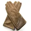 Guantes de invierno cálidos con botones de fuente transfronteriza para mujer, ciclismo al aire libre, a prueba de frío, pantalla táctil, dedos divididos, guantes de gamuza