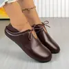 Sapatos Femininos Outono 2026 Retrô Couro Macio Bico Redondo Salto Usável de Duas Formas Decote Baixo Cadarço Solado Macio Cabedal Macio Confortáveis Moda