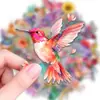 Pegatinas florales de colibrí en acuarela, 50 hojas, PET transparente, pegatinas florales y de pájaros frescas para decorar cuadernos y diarios