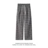 Pantalones Casuales a Cuadros Elásticos con Cordón Estilo Retro Japonés para Hombre 2026 Verano Estilo Perezoso Sueltos Rectos Pierna Ancha