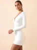 Vestido Europeo y Americano Aliexpress para Mujer 2025 de Escote en V Profundo en la Cintura con Mangas Largas para Mujer Delgado Moda Sexy Ceñido al Cuerpo Falda Corta