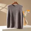 Novo colete de tricô de lã de cashmere gola redonda outono e inverno para mulheres, cor sólida, sem mangas, tecido escovado, tamanho único, cinza ferro