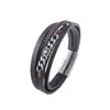 Joias Transfronteiriças Mais Vendidas Corrente de Aço Inoxidável Pulseira de Couro Europeia e Americana Masculina Pulseira de Couro Trançado Personalizada Atacado