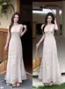 Vestido Floral Vintage Bordado Dulce Talla Grande para Mujer, Elegante Vestido Largo de Estilo Francés Ajustado