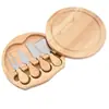 Acero Inoxidable Mango de Madera Queso Set de Cuchillos para Queso de Cuatro Piezas Caja de Madera de Goma Redonda Fabricante Personalizado