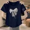 Comercio Electrónico Transfronterizo~Camiseta de Manga Corta con Estampado de Lazo de Alta Gama con Descuento Diseño de Moda para Mujer Nicho Irregular Top ins