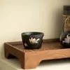 Taza de té de cerámica negra, diseño de lirio con tinta negra pintado a mano, taza de maestro, taza de degustación de té con borde dorado, juego de té de cerámica, taza de té Kung Fu de gran capacidad
