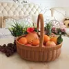 Cesta de almacenamiento con asa de mimbre sintético, refuerzo de marco de hierro, cesta de picnic, cesta de compras, cesta de flores de ratán, cesta para recoger, cesta de aperitivos para sala de estar