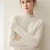 Suéter de cachemira de doble hebra engrosado de cuello alto medio para mujer, 100% cachemira pura, elegante capa interior, suéter base de color liso